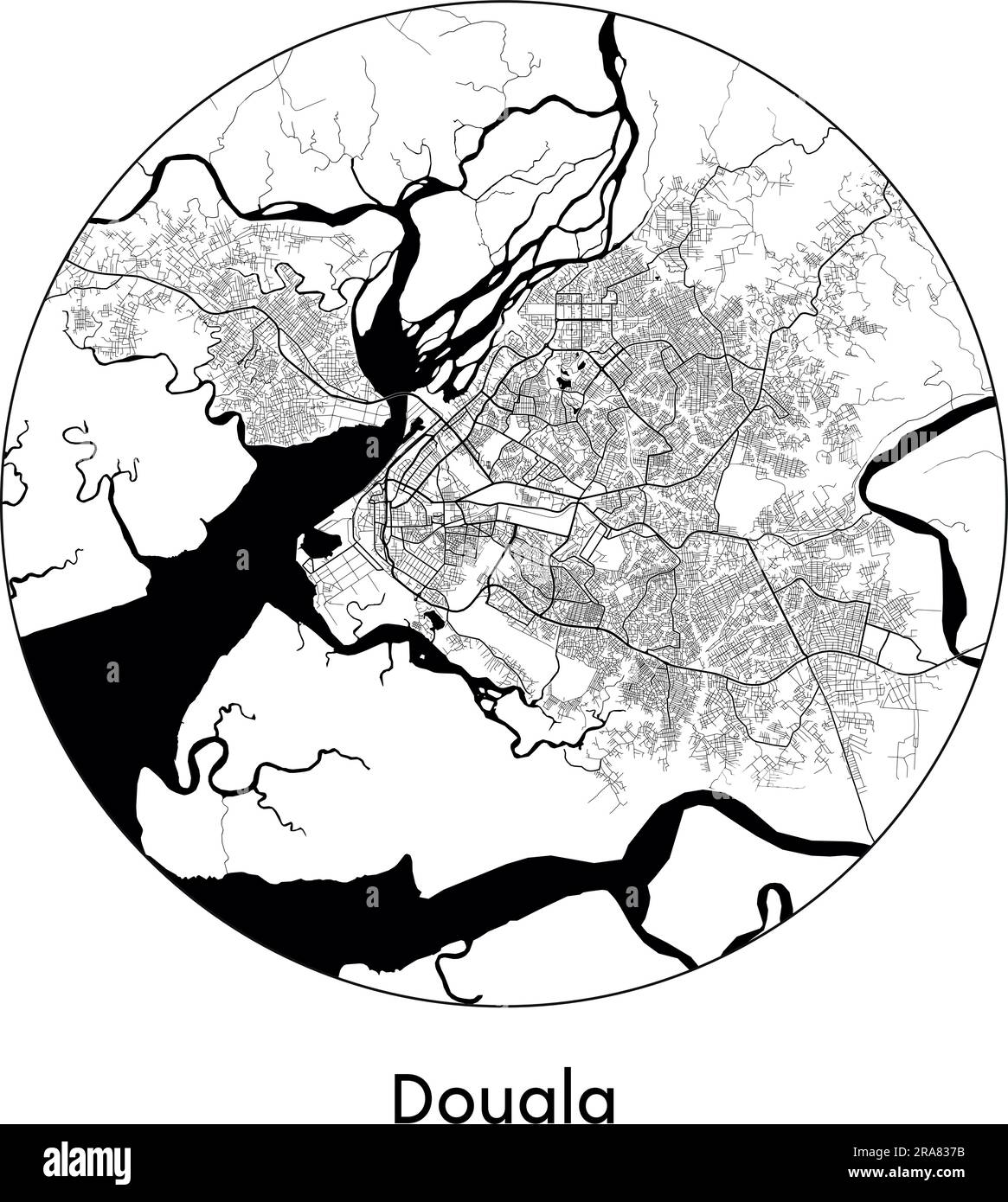 City Map Douala Cameroon Africa vector illustration black white Stock Vector