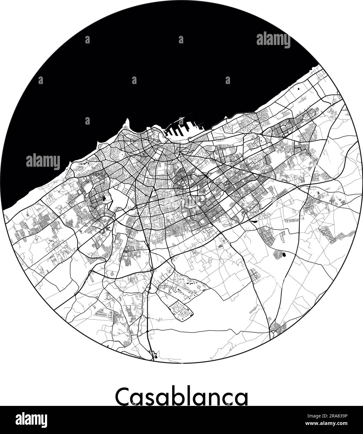 City Map Casablanca Morocco Africa vector illustration black white Stock Vector