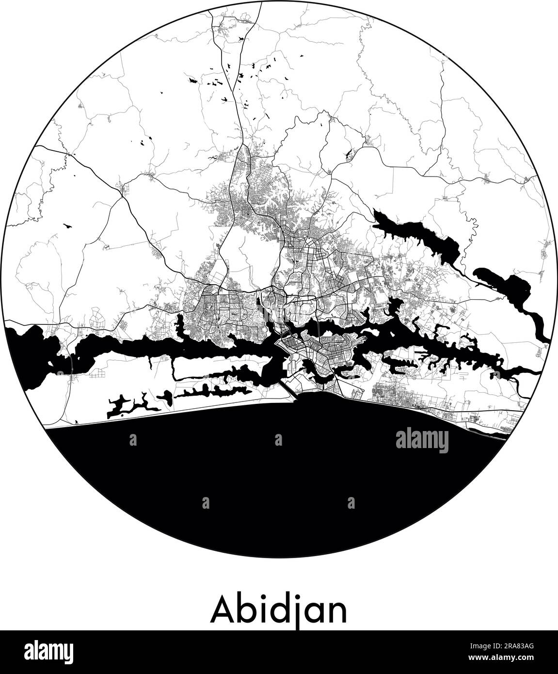 City Map Abidjan Ivory Coast Africa vector illustration black white Stock Vector