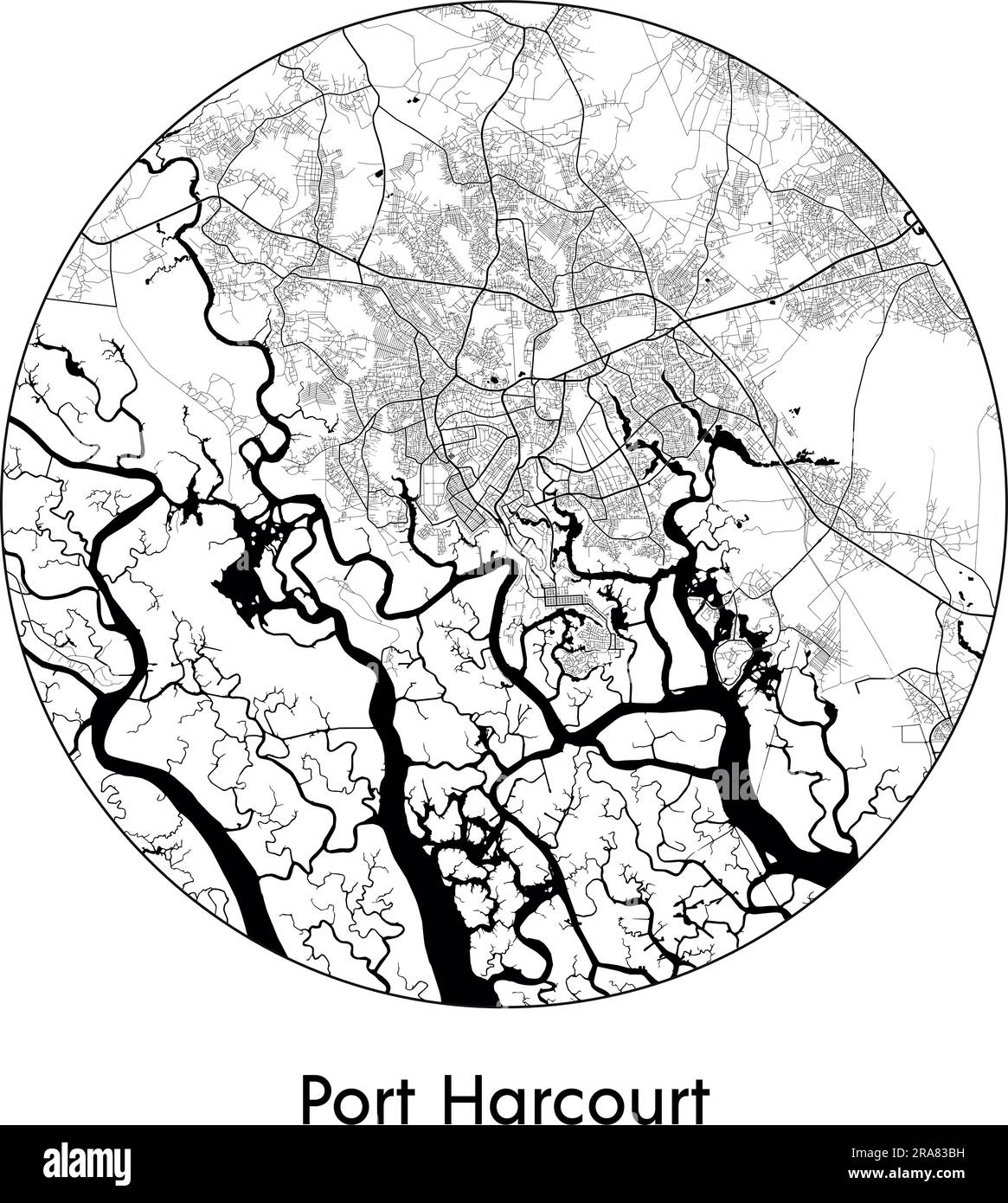 City Map Port Harcourt Nigeria Africa vector illustration black white