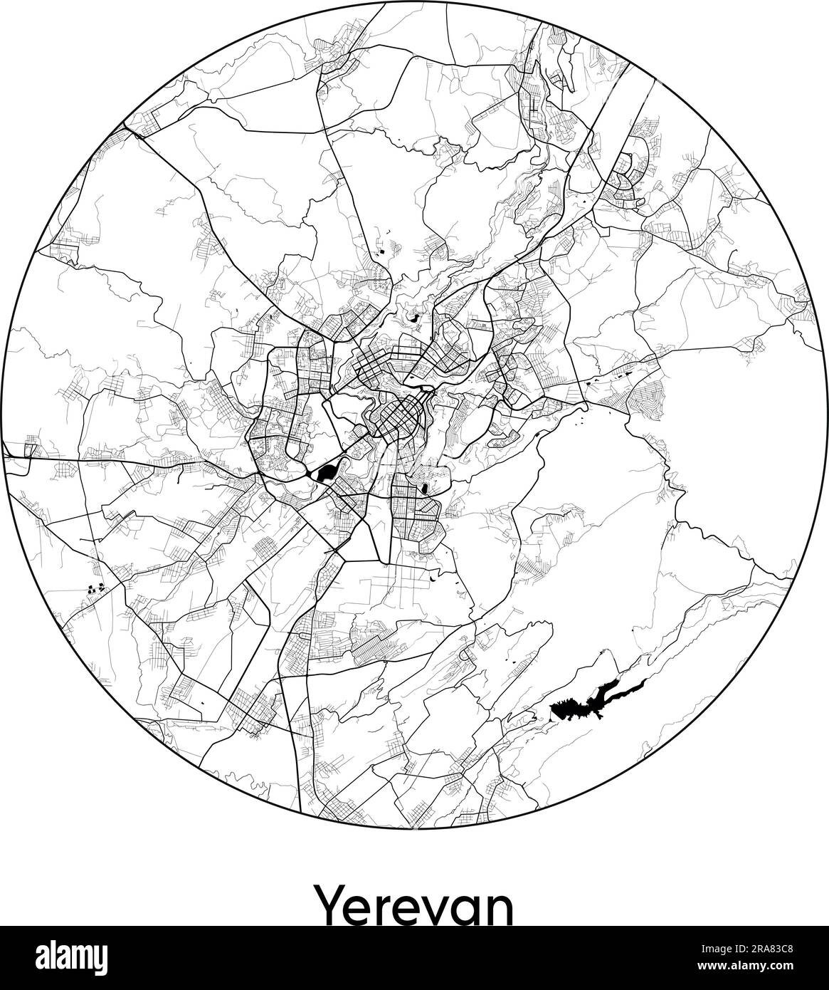 City Map Yerevan Armenia Asia vector illustration black white Stock Vector