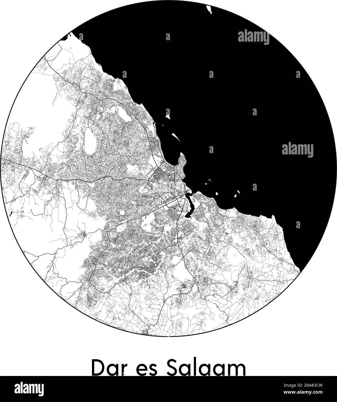 City Map Dar es Salaam Tanzania Africa vector illustration black white Stock Vector