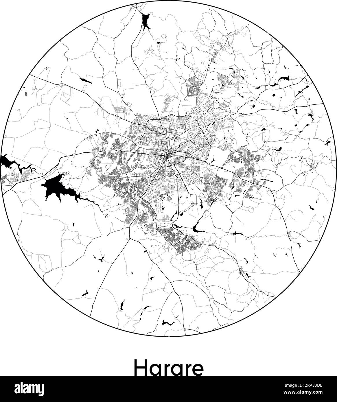 City Map Harare Zimbabwe Africa vector illustration black white Stock Vector