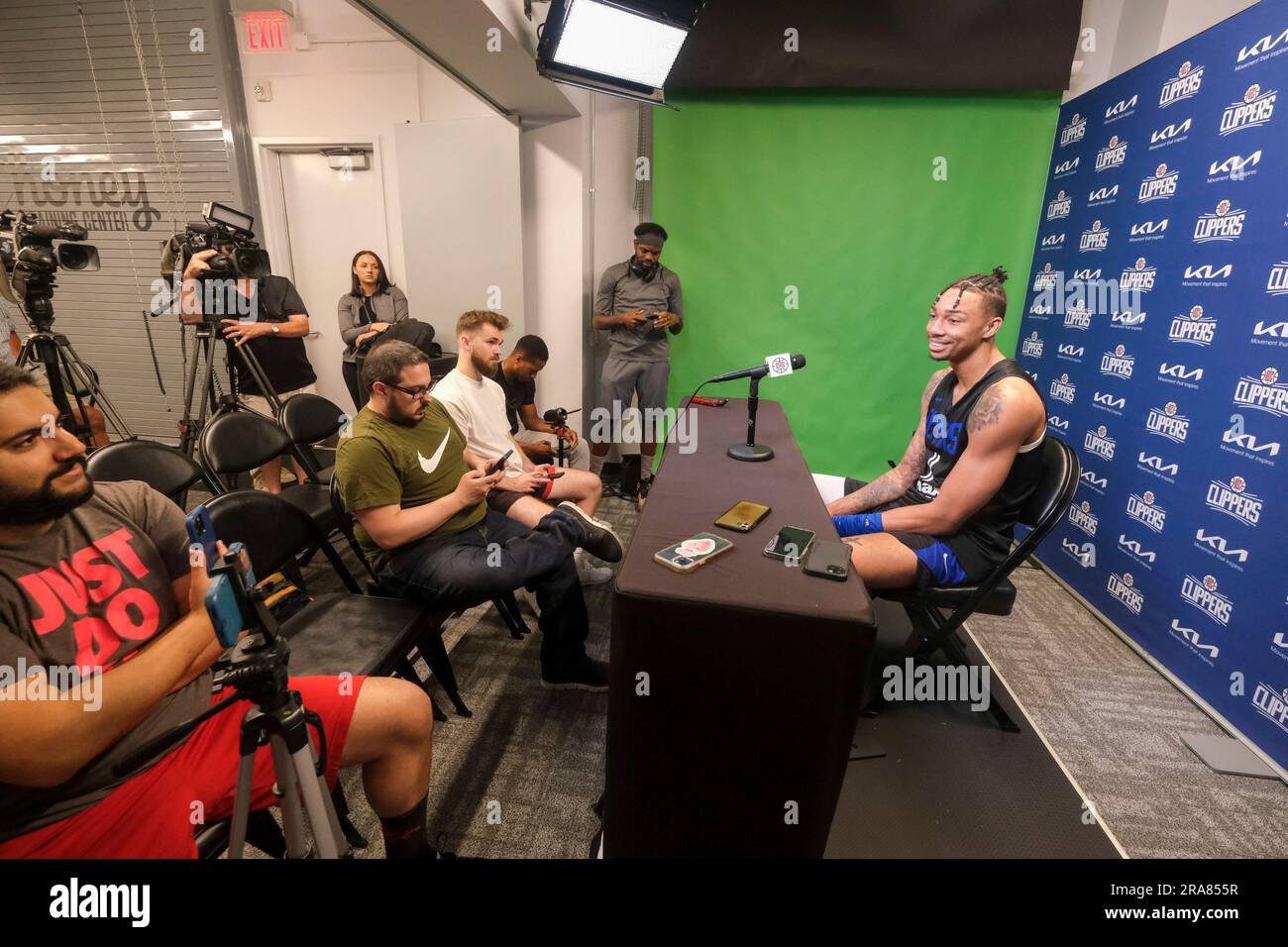 Los Angeles, United States. 01st July, 2023. Los Angeles Clippers new draft pick Jordan Miller speaks during a news conference in Los Angeles. Credit: SOPA Images Limited/Alamy Live News Stock Photo