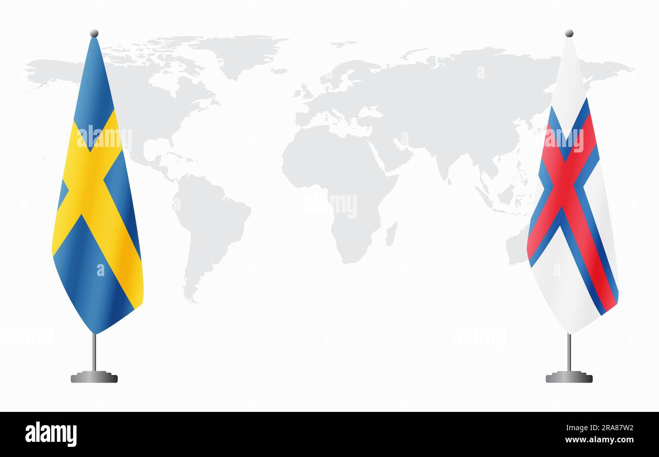 Sweden and Faroe Islands flags for official meeting against background of world map. Stock Vector