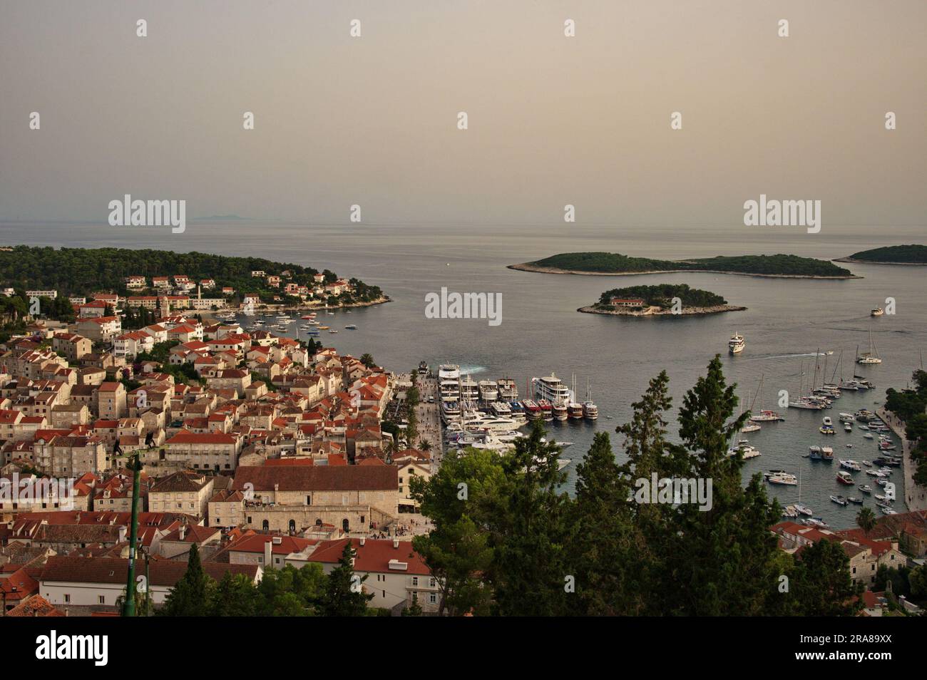 Above shot of town Hvar on Adriatic sea, Croatia Stock Photo