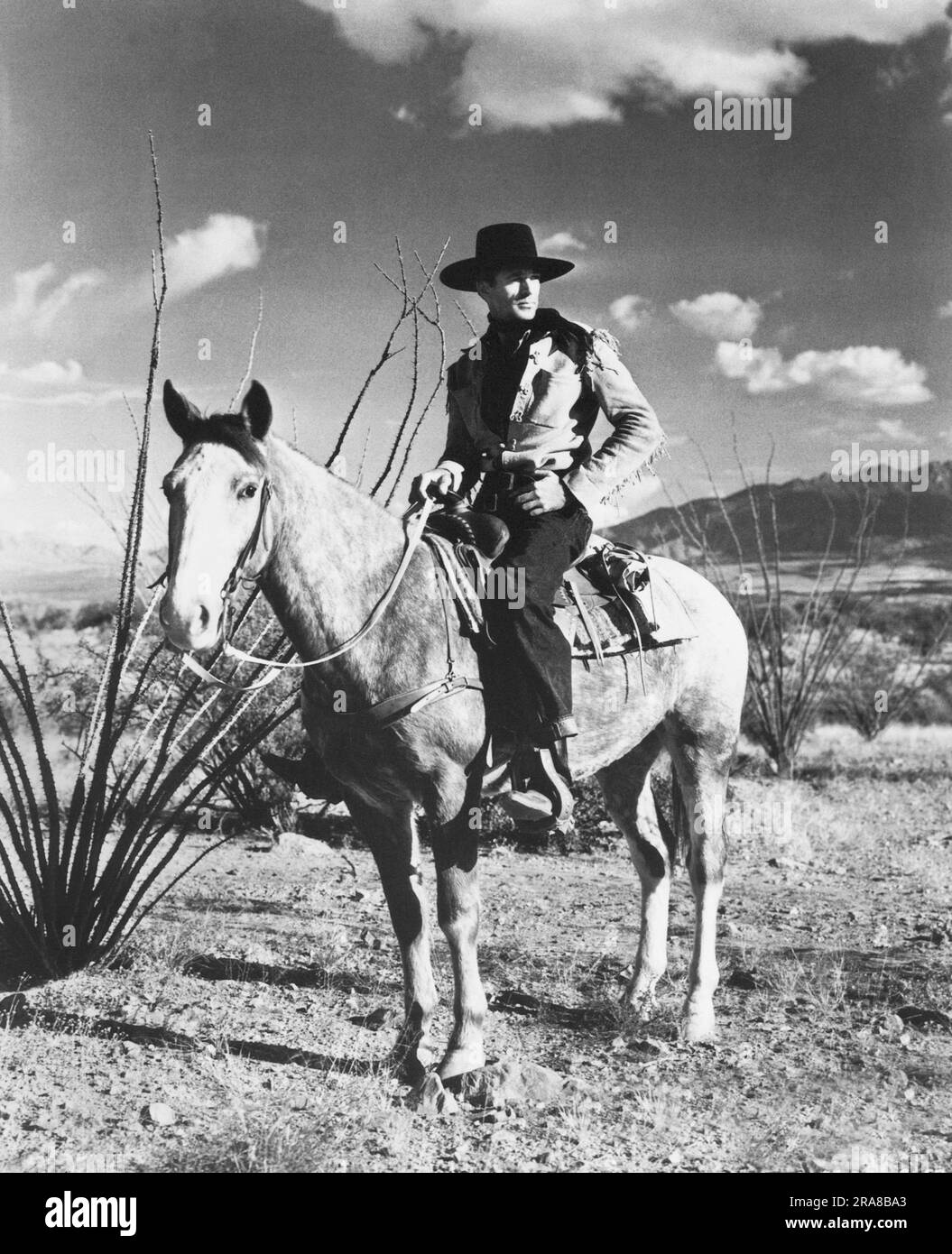 Hollywood, California:   1940 Western movie star Gary Cooper in a promotional photo for the film, 'The Westerner'. Stock Photo