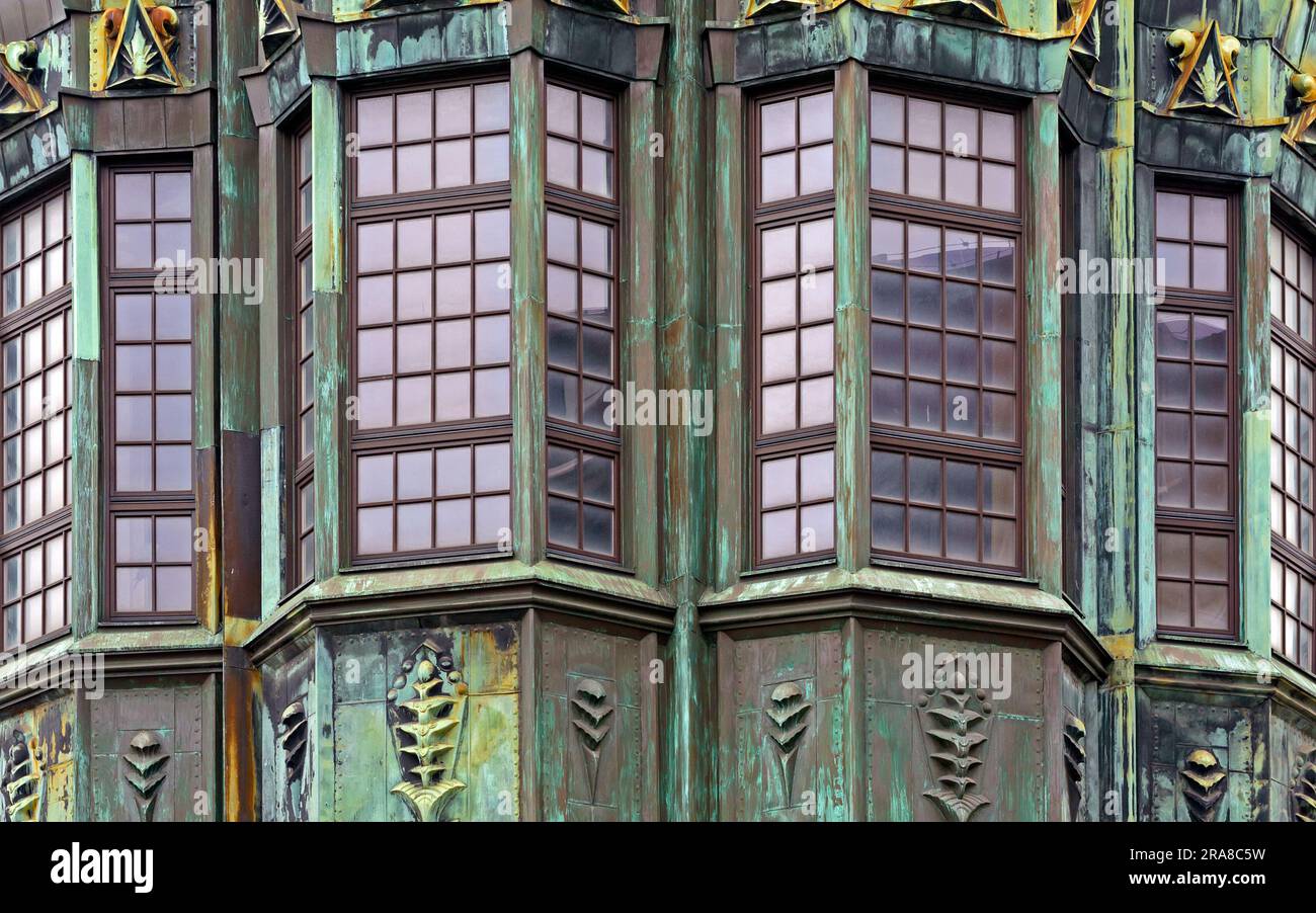 Art deco tin facade of a historic hotel building Admiralspalast in Zabrze City, Silesian Upland, Poland. Stock Photo