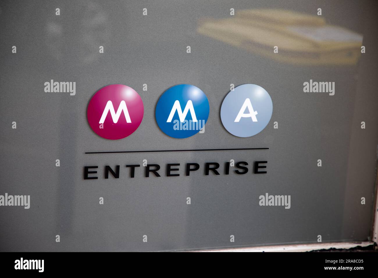 annecy , France - 06 16 2023 : mma entreprise office French mutual insurance sign text and brand logo on agency wall Stock Photo
