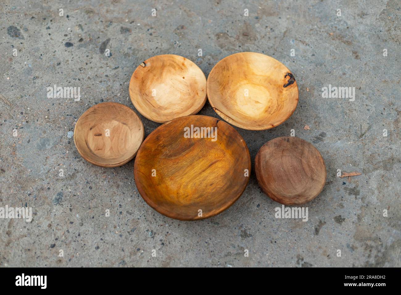 Wooden kitchen utensils bowls set Stock Photo Alamy