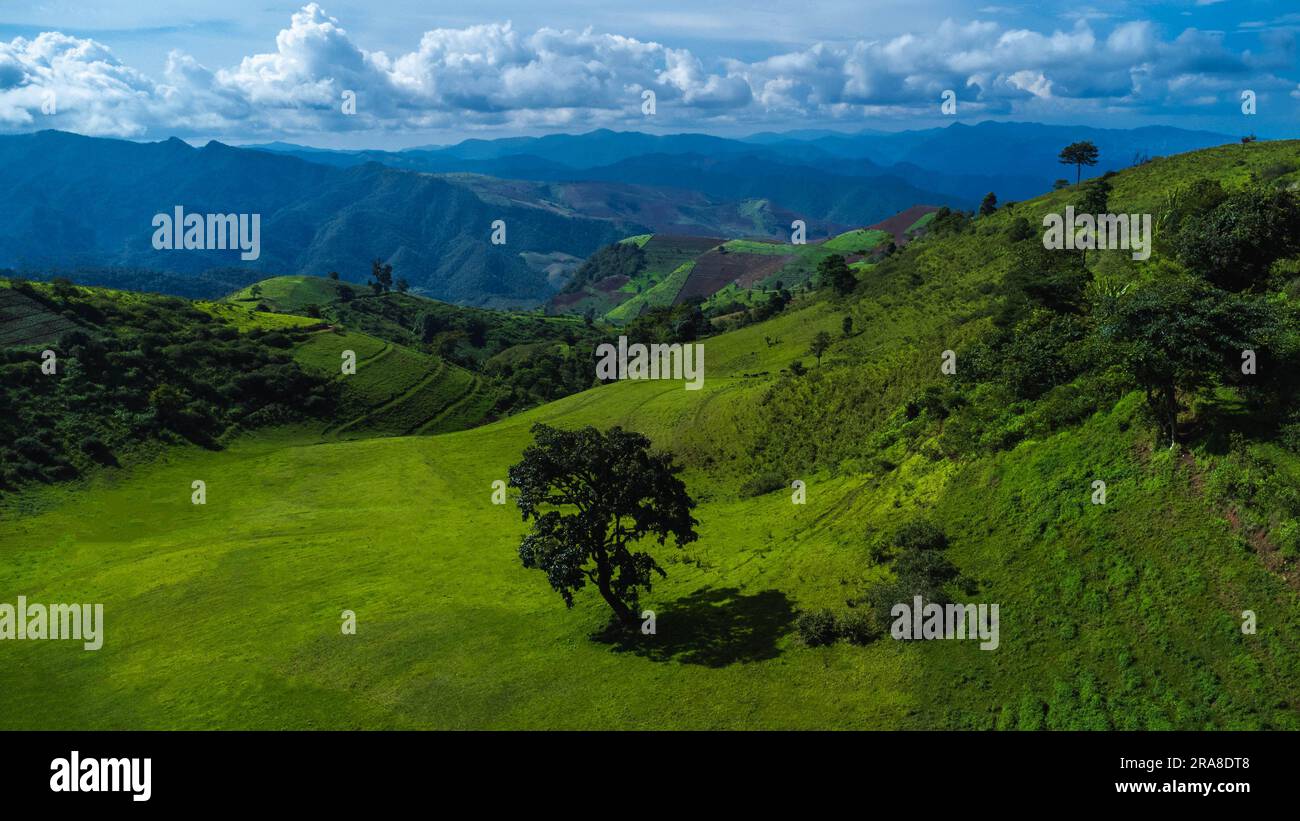 View of green mountain ranges hi-res stock photography and images - Alamy