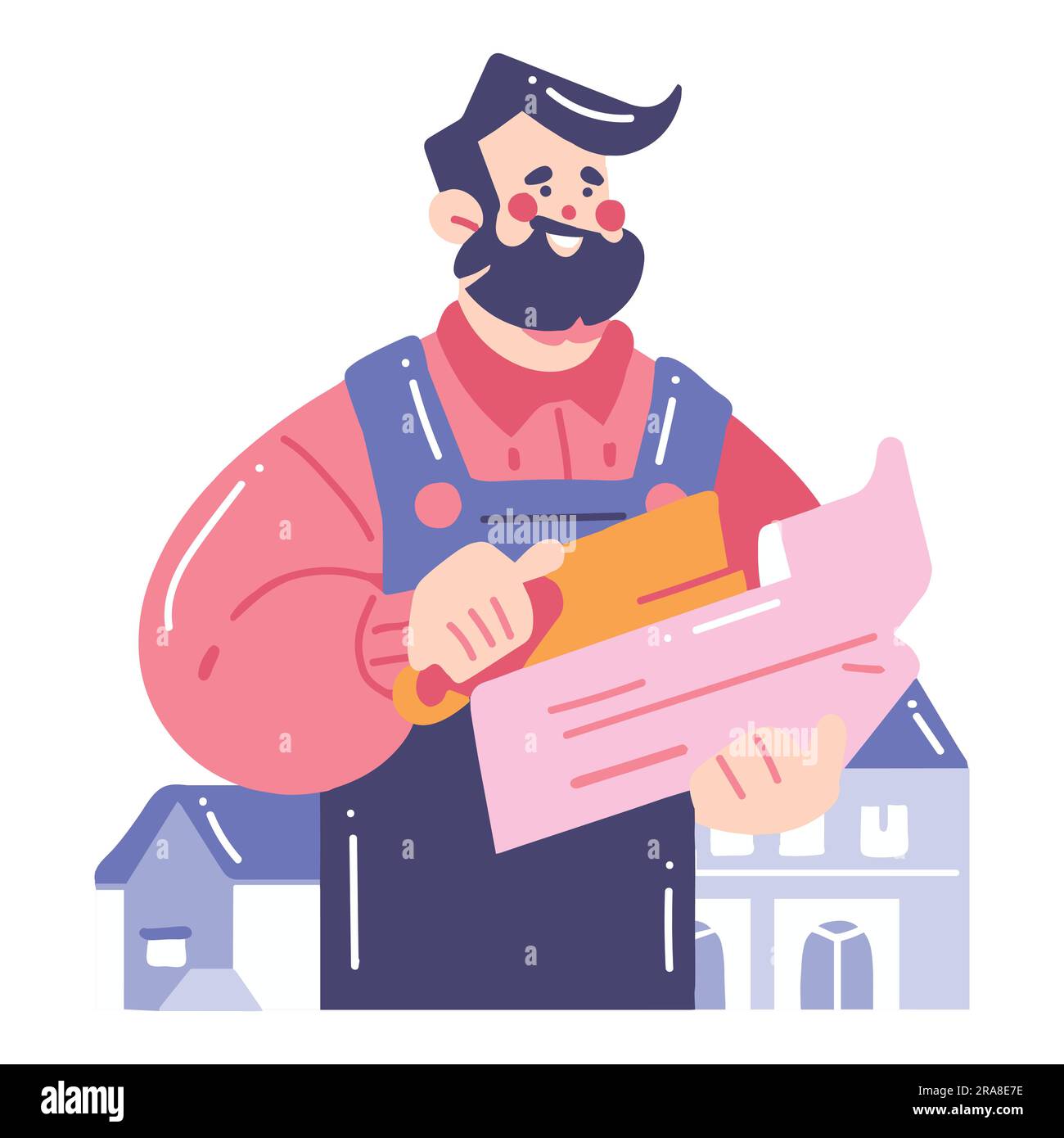 Hand Drawn carpenter character in flat style isolated on background