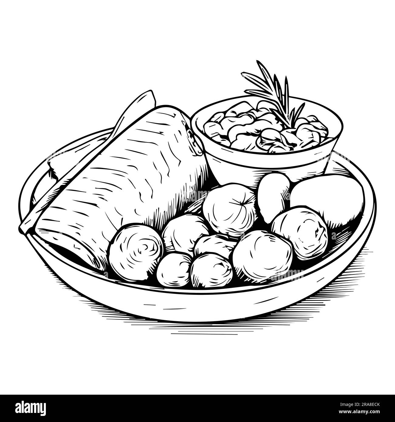 Hand Drawn fast food in doodle style isolated on background Stock
