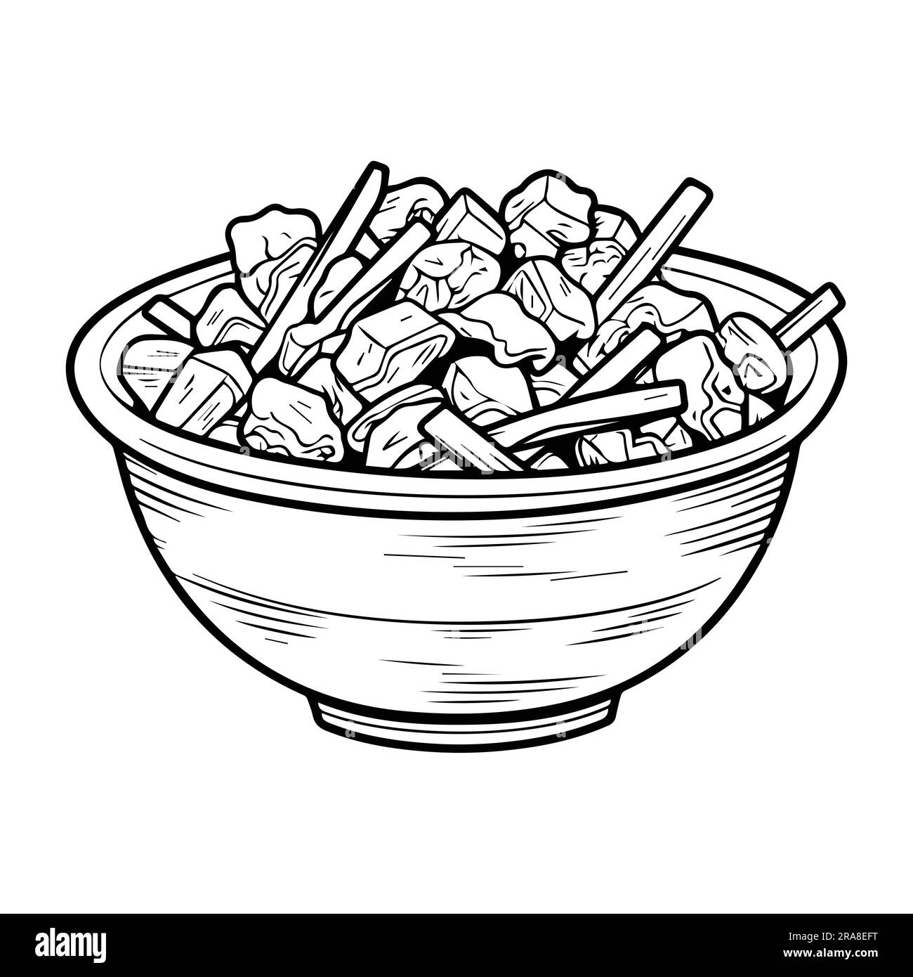 Hand Drawn delicious noodles in doodle style isolated on background Stock Vector
