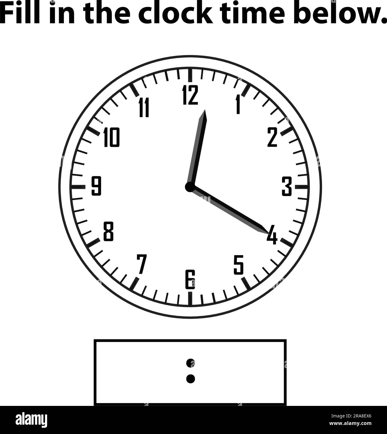 Analog clock. What is the time, write the Learning clock, and math worksheet. Telling the Time Practice for Children Worksheets. Learning analog clock. Stock Vector