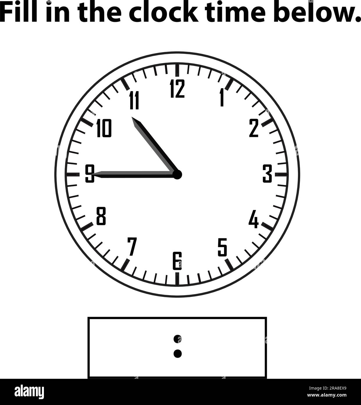 Analog clock. What is the time, write the Learning clock, and math