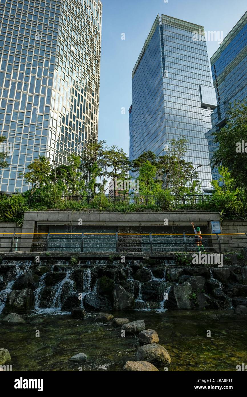 Seoul, South Korea June 28, 2023 Cheonggyecheon Stream in downtown