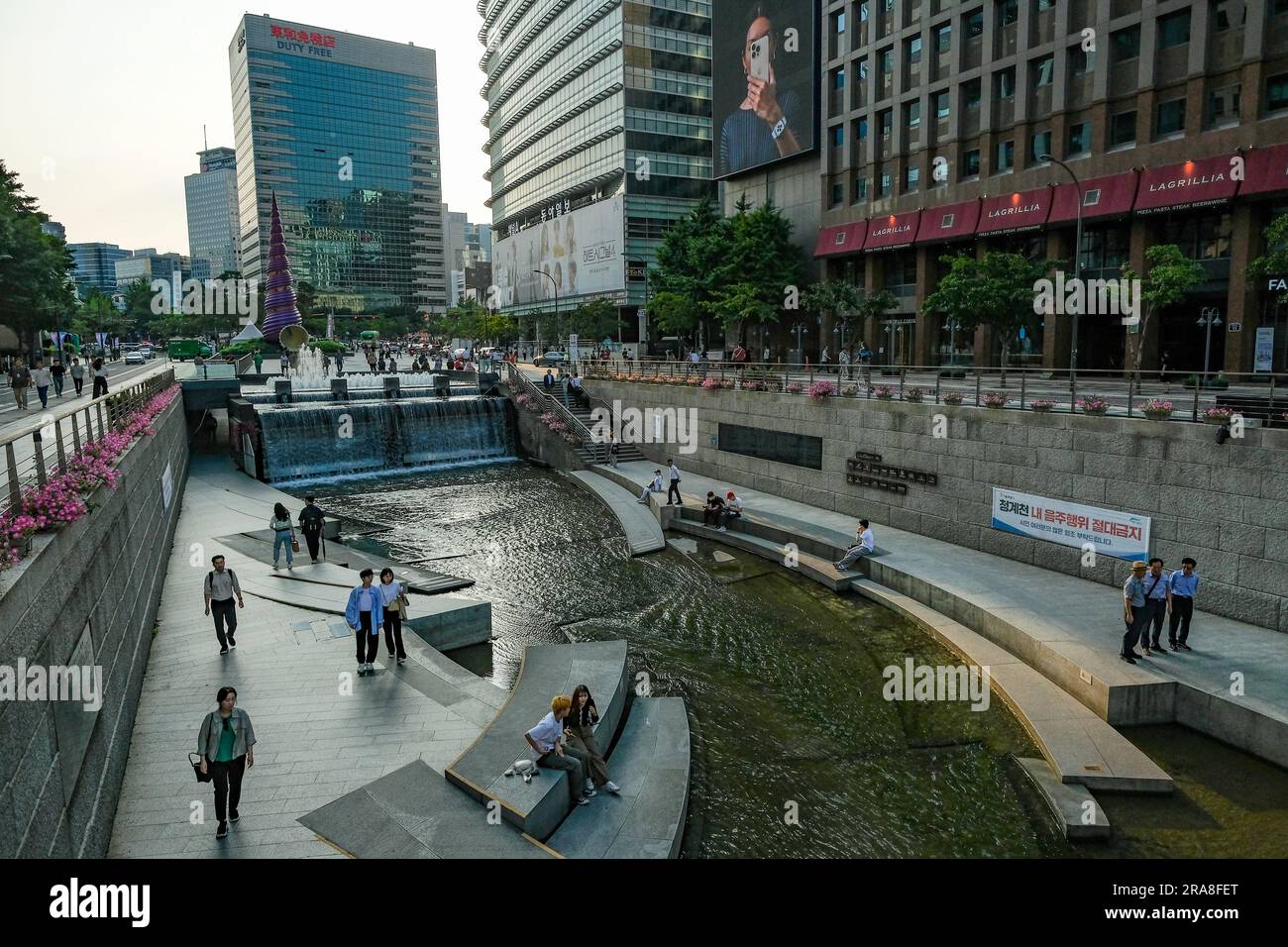 Seoul, South Korea June 28, 2023 Cheonggyecheon Stream in downtown