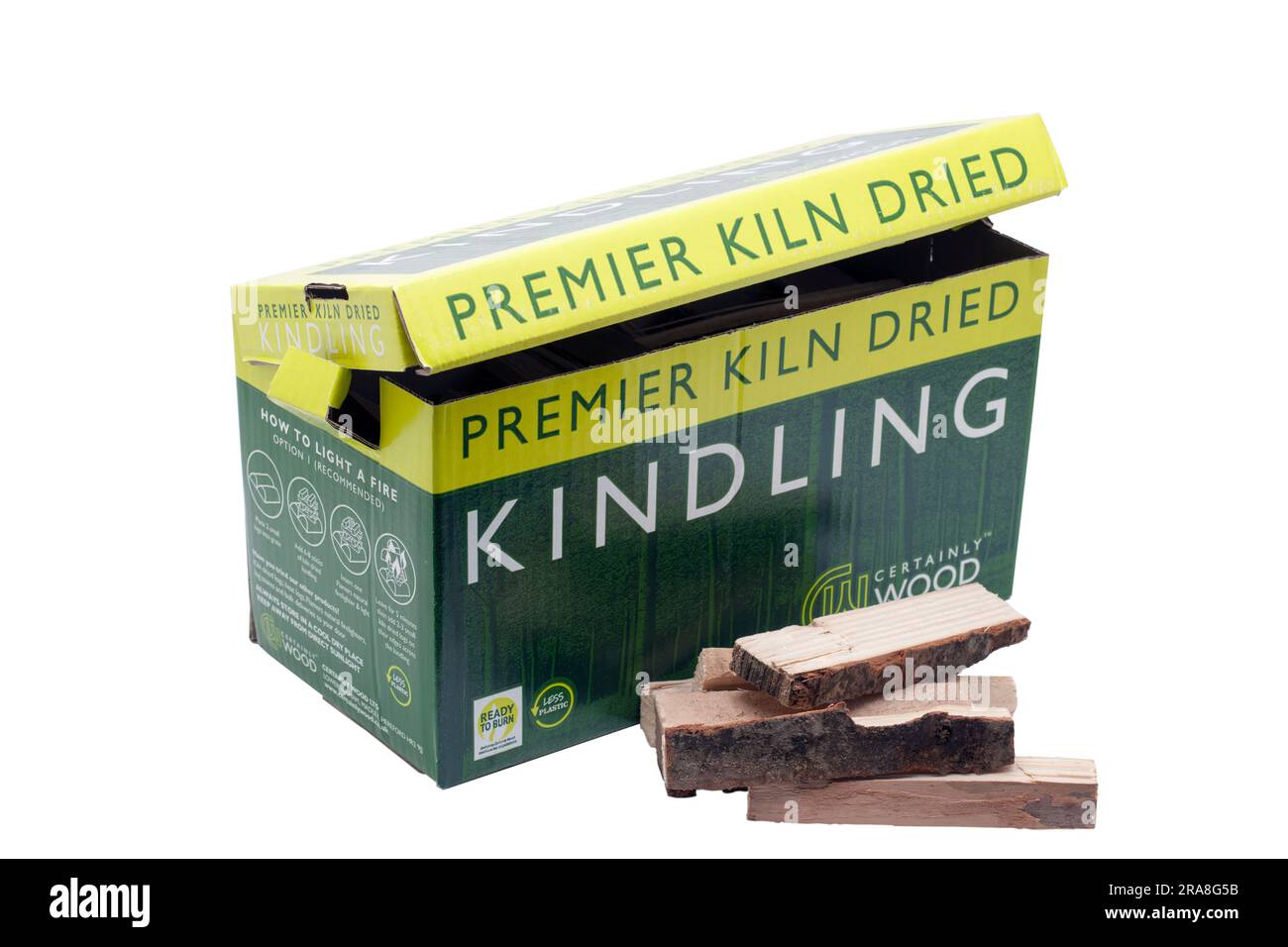 Box of Premier Kiln Dried Kindling Stock Photo