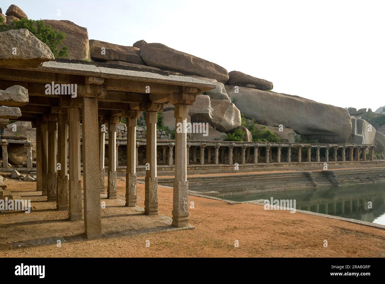 Pushkarni adjacent to Krishna Bazaar in Hampi, Karnataka, South India, India, Asia. UNESCO World Heritage Site Stock Photo