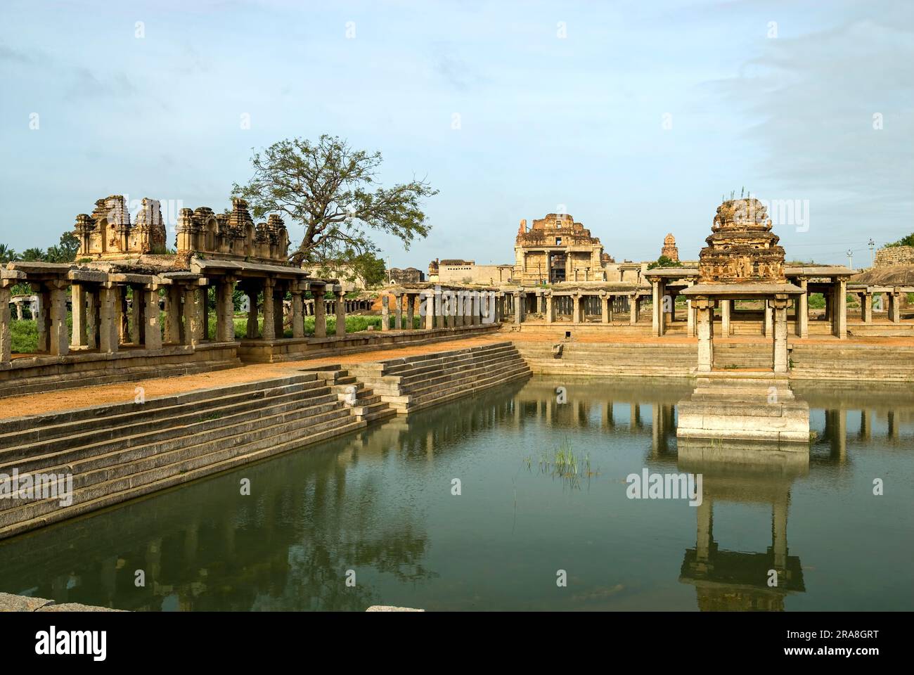Pushkarni adjacent to Krishna Bazaar in Hampi, Karnataka, South India, India, Asia. UNESCO World Heritage Site Stock Photo