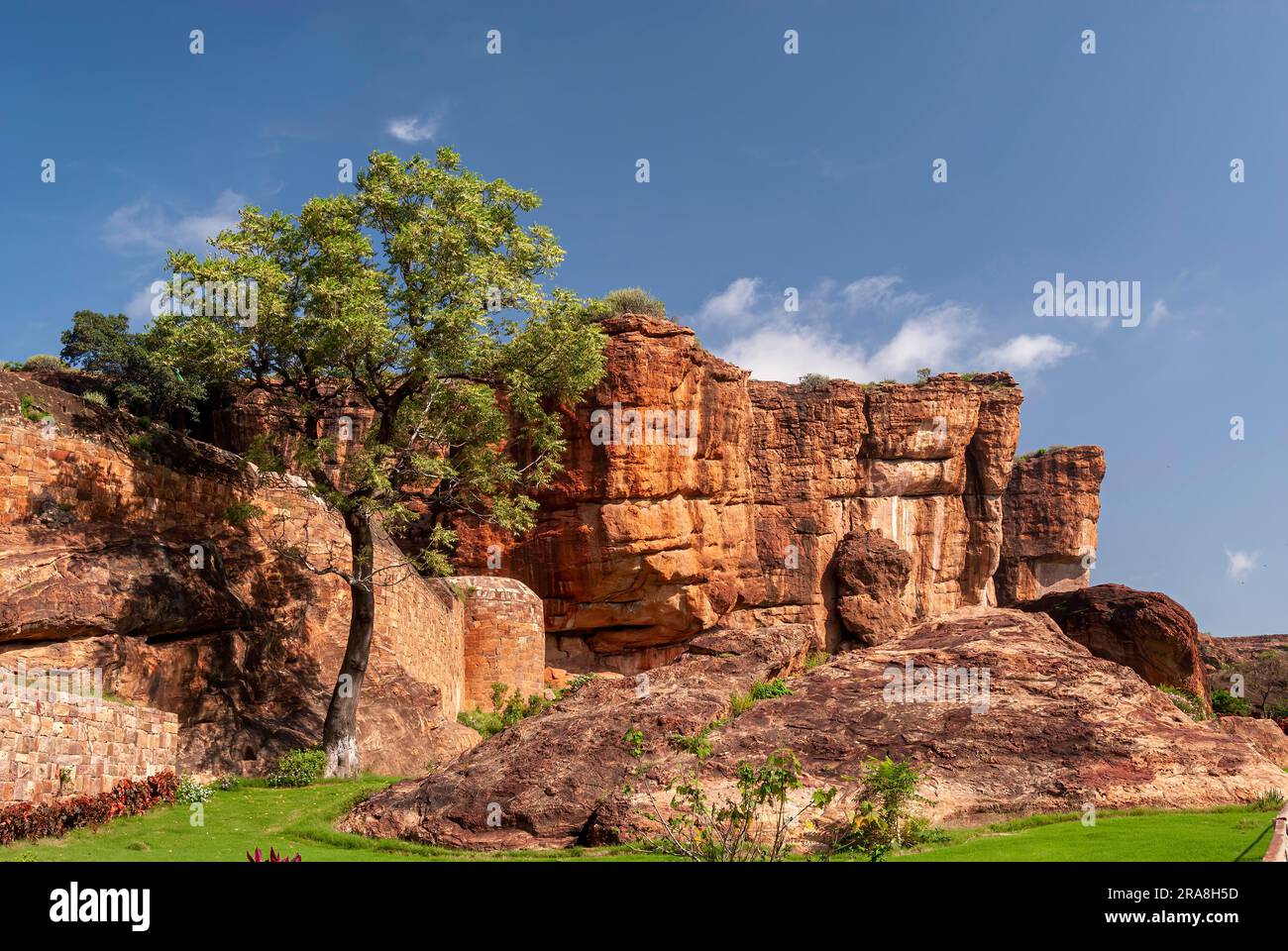 Rust red sandstone Rocks in Badami, Karnataka, South India, India, Asia ...