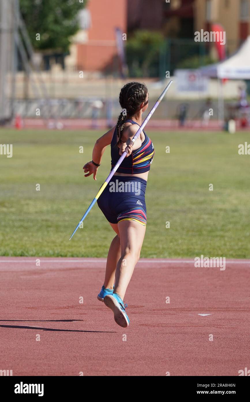 DENIZLI, TURKIYE JULY 16, 2022 Undefined athlete javelin throwing