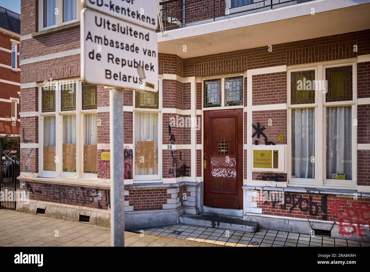 THE HAGUE - The embassy of Belarus that has been destroyed and defaced ...