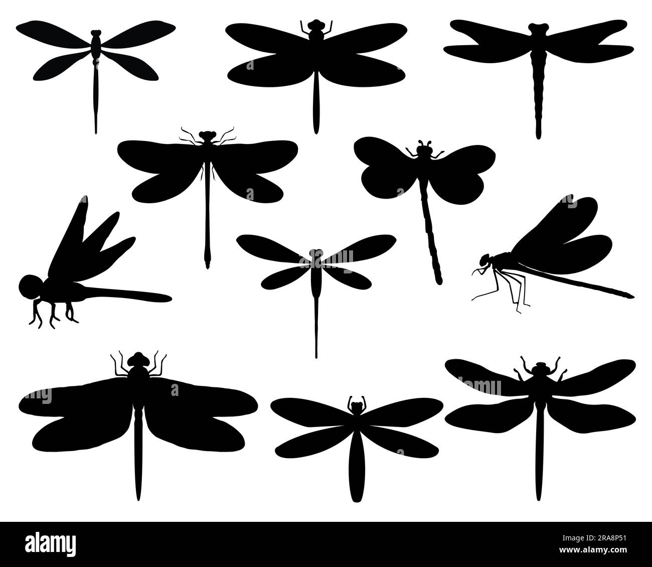 Set of Dragonfly Silhouette Stock Vector