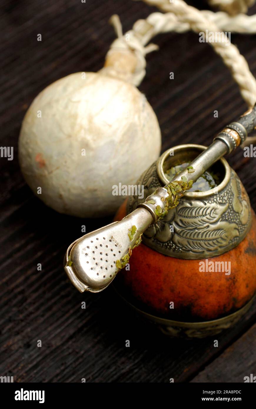 Mate tea, calabash and bombilla (Ilex paraguayensis), mate, mate tea ...