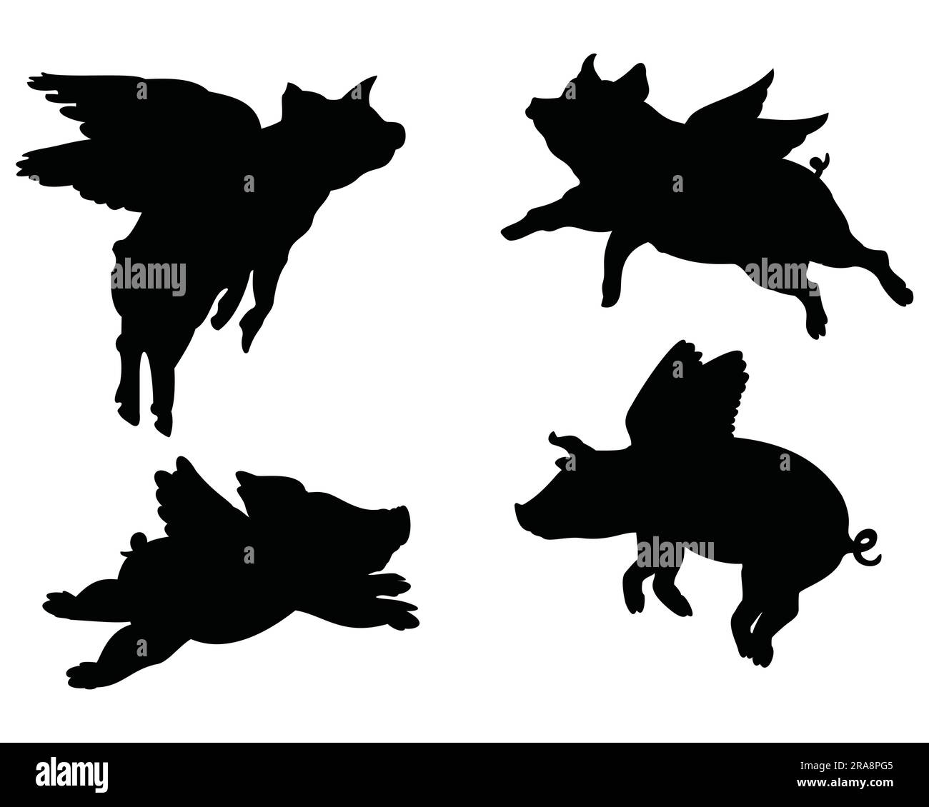 Set of Flying Pig Silhouette Stock Vector