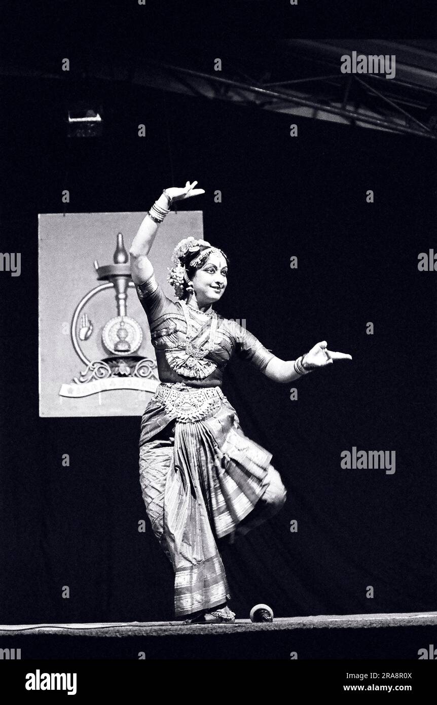 black and white photo, Bharatnatyam, classical dance of Tamil Nadu, India, Asia Stock Photo