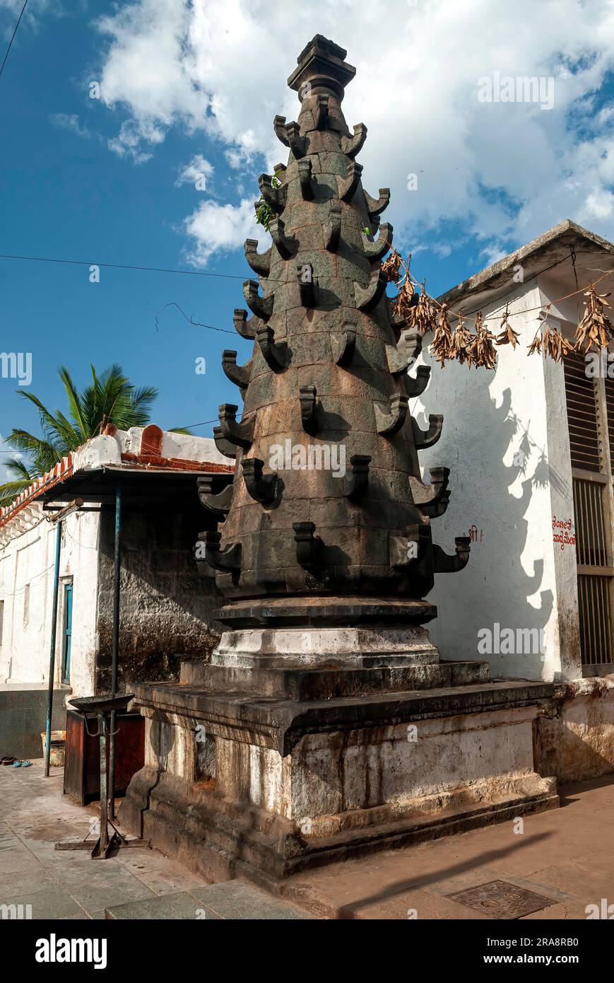 Granite oil lamp in Banashankari Temple near Badami, Karnataka, South
