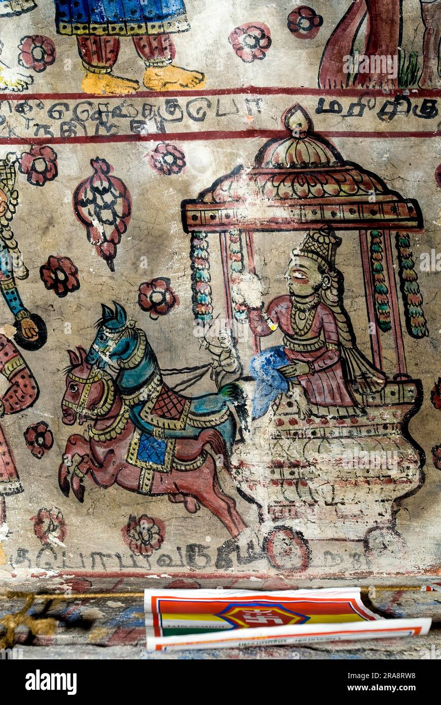 18th century Murals frescos paintings in Adinath Jain temple at Vidur village near Tindivanam