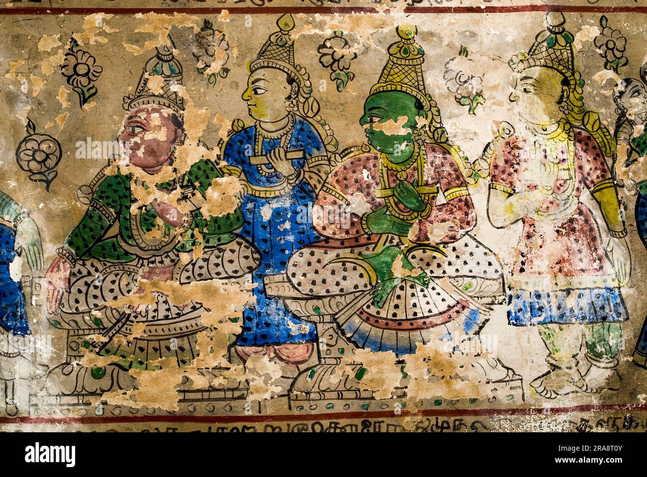 18th century Murals frescos paintings in Adinath Jain temple at Vidur village near Tindivanam