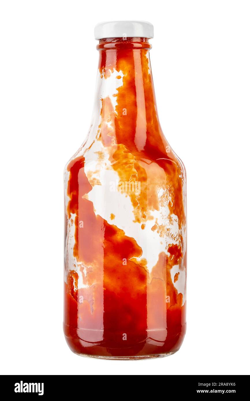 Open bottle of ketchup on isolated with white background. File contains