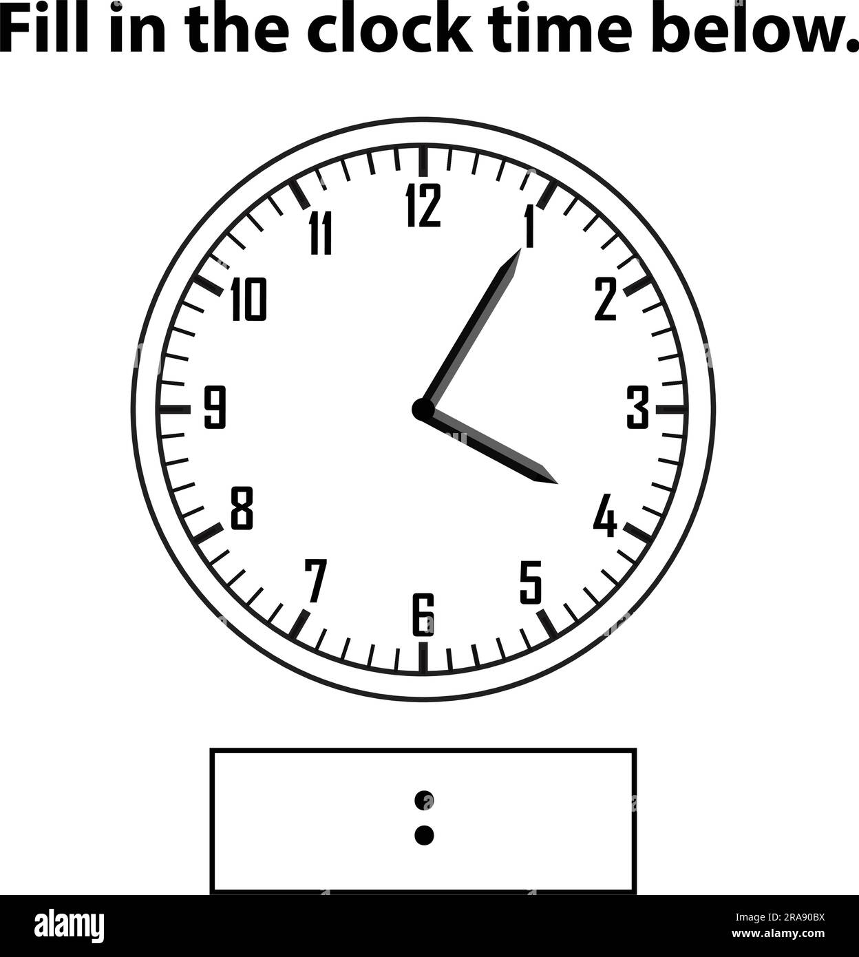 Analog clock. What is the time, write the Learning clock, and math