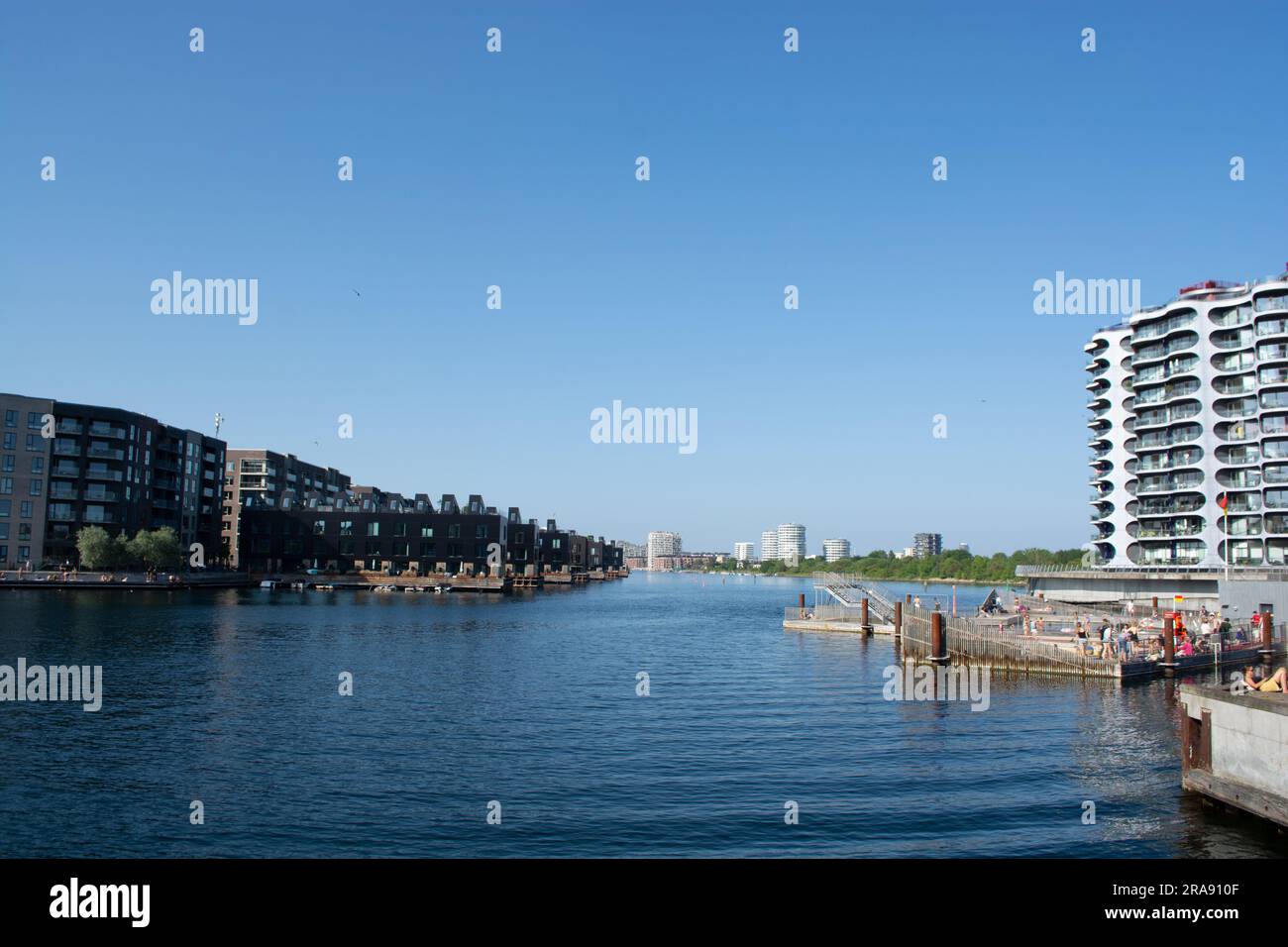 Modern housing estate in Copenhagen, Denmark. A new district Sluseholmen with beautiful eco