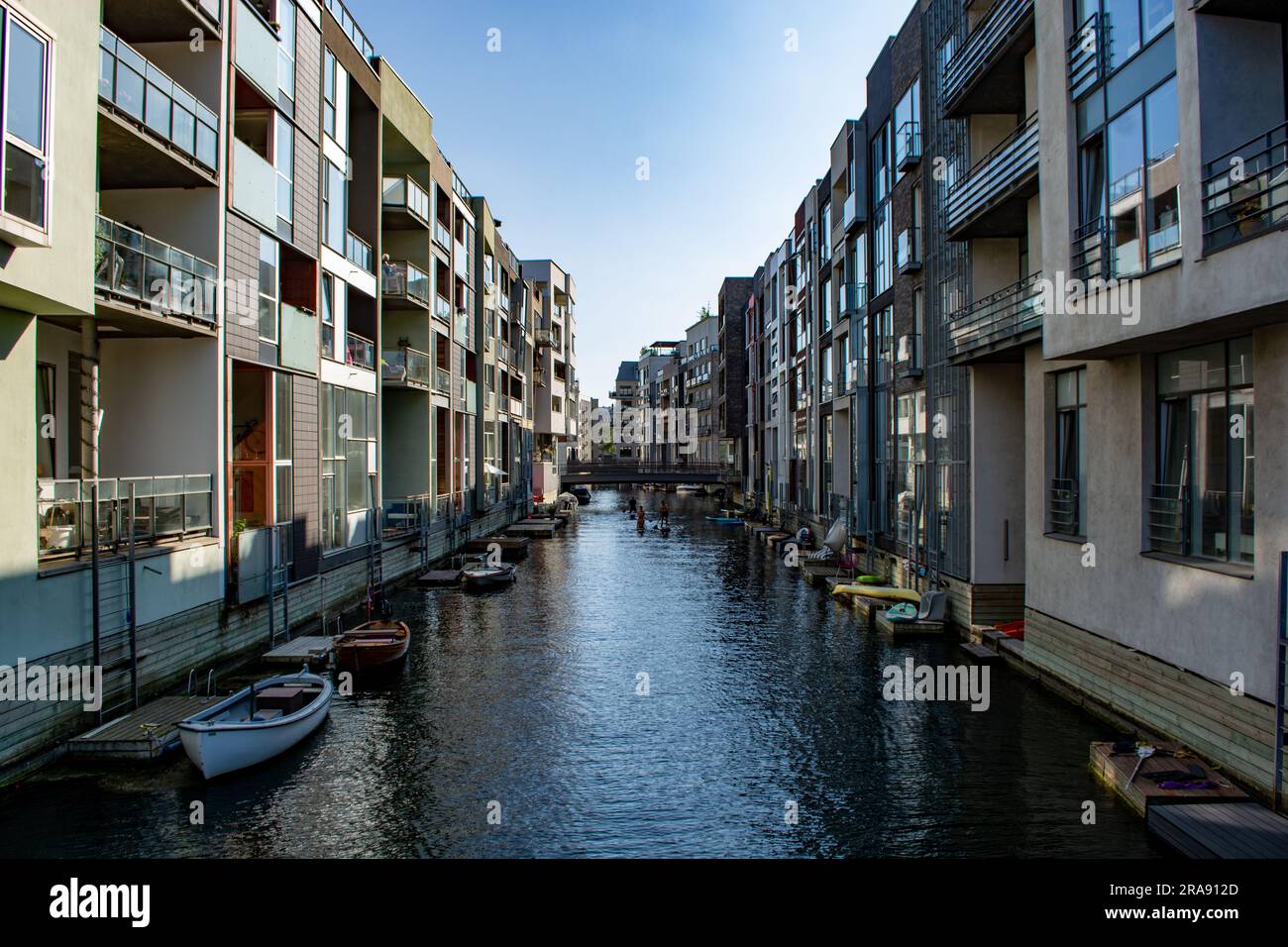 Modern housing estate in Copenhagen, Denmark. A new district Sluseholmen with beautiful eco