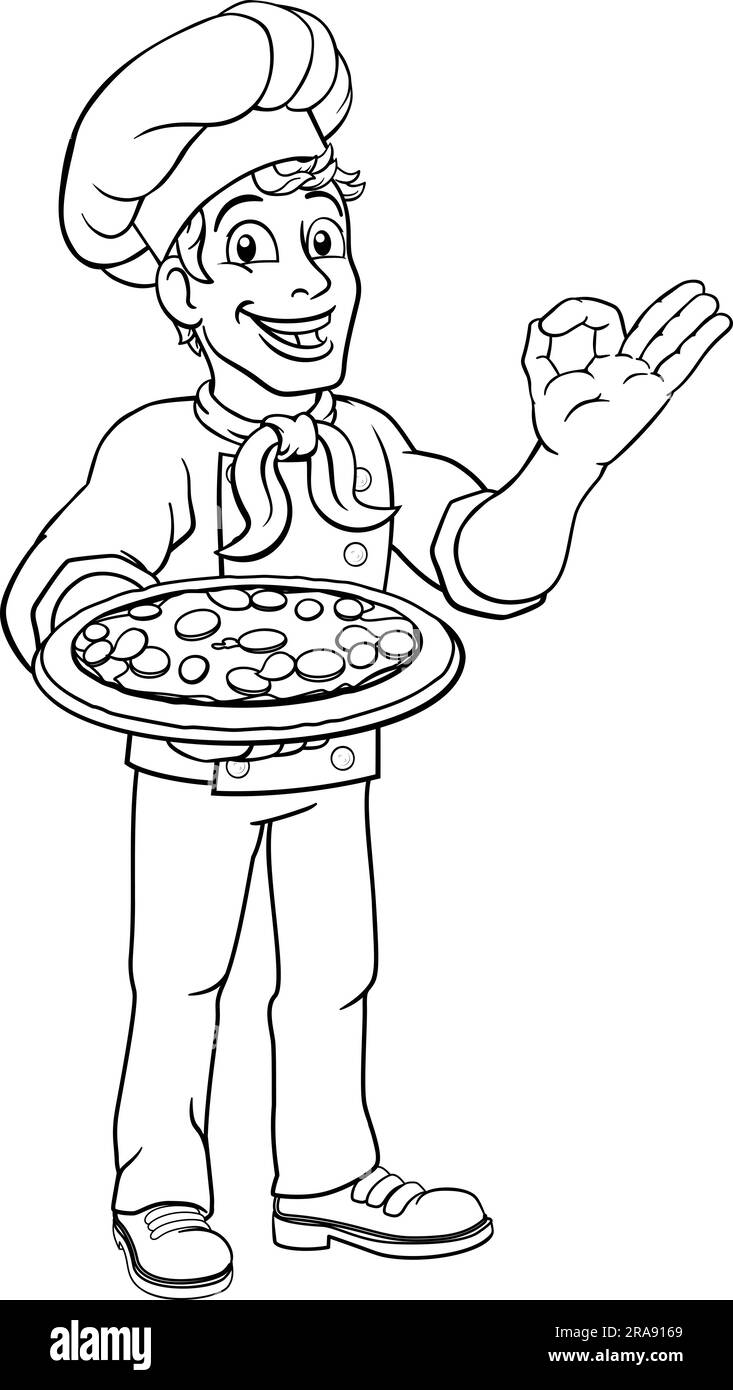 Chef Cook Man Cartoon Holding A Pizza Stock Vector