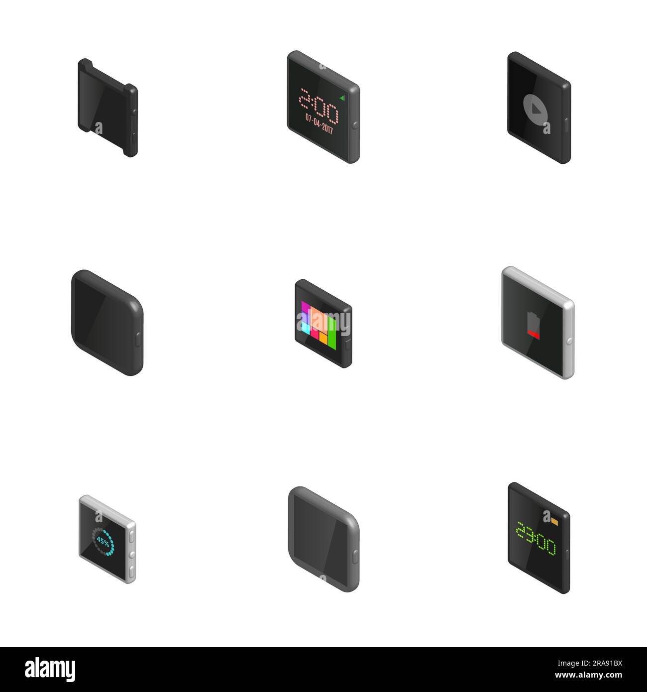 Set of different smart watches, isolated on white background. Elements