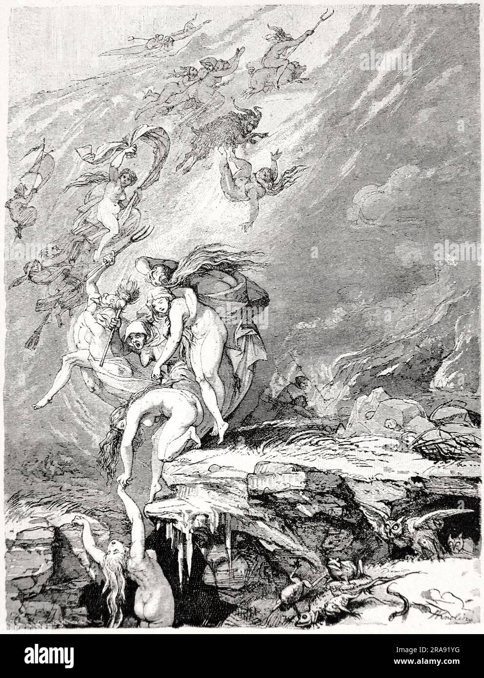 Ilustración clásica que representa a Walpurgisnacht (Noche de las brujas), dibujada por August von Kreling en el 'Fausto' de Wolfgang von Goethe, publicado en Munich, 1874. Stock Photo
