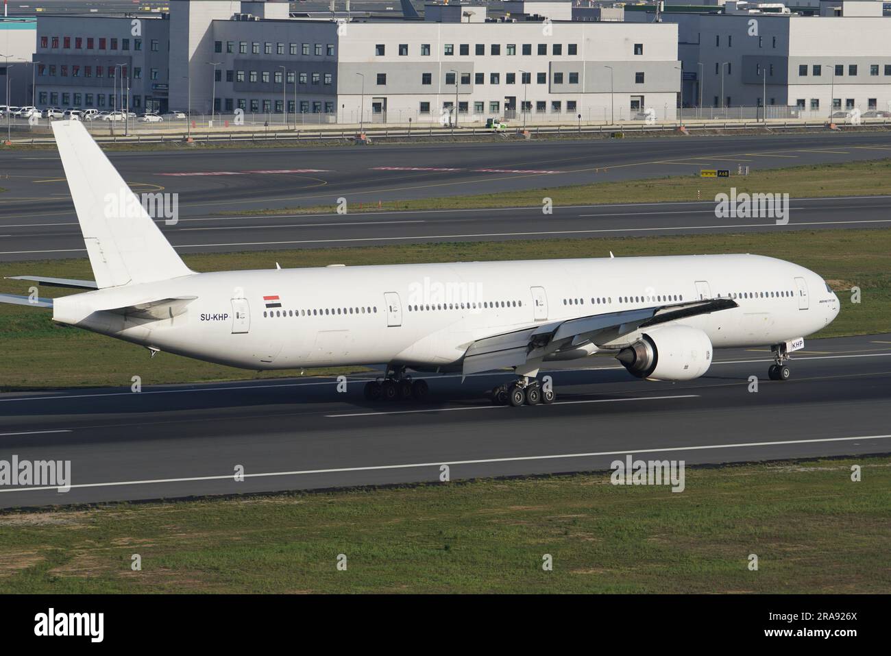 ISTANBUL, TURKIYE - SEPTEMBER 17, 2022: Alexandria Airlines Boeing 777-31H (29067) landing to Istanbul International Airport Stock Photo