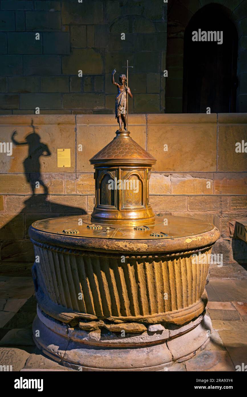 Baptism font inside the Saint-Martin de Brive collegiate church is a former collegiate church located in Brive-la-Gaillarde in Corrèze, place Charles Stock Photo