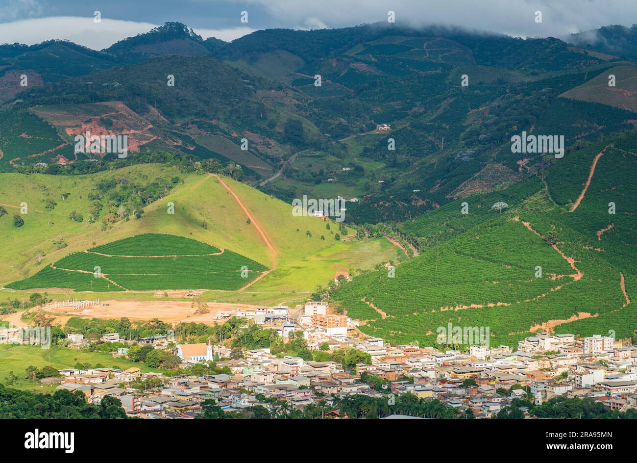Scenic Coffee Village in the Valley surrounded by Coffee Mountains