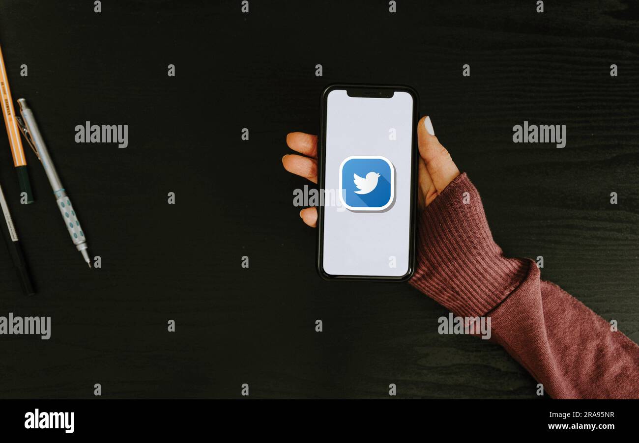 Twitter logo is displayed on the screen. Twitter logo on black or white