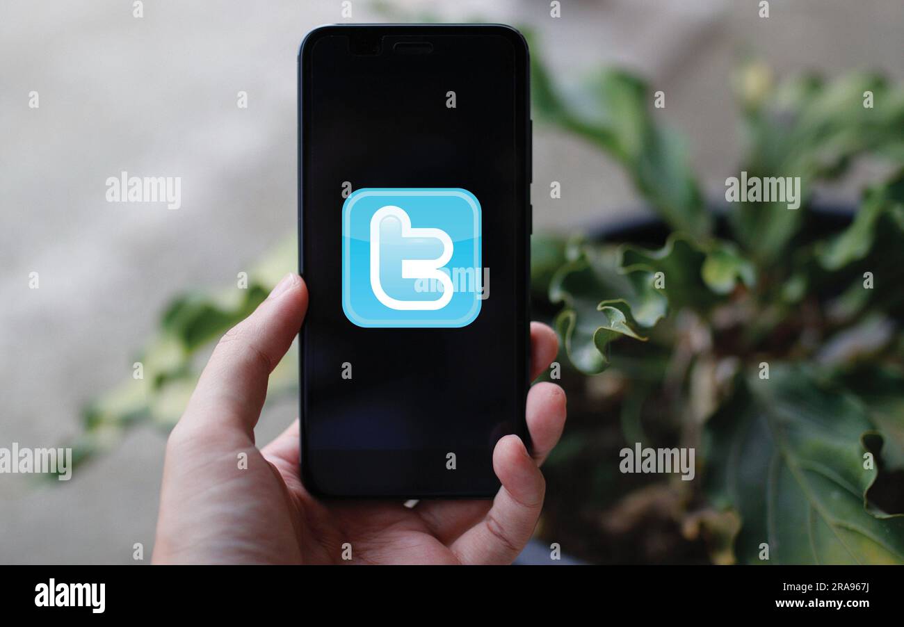 Twitter logo is displayed on the screen. Twitter logo on black or white