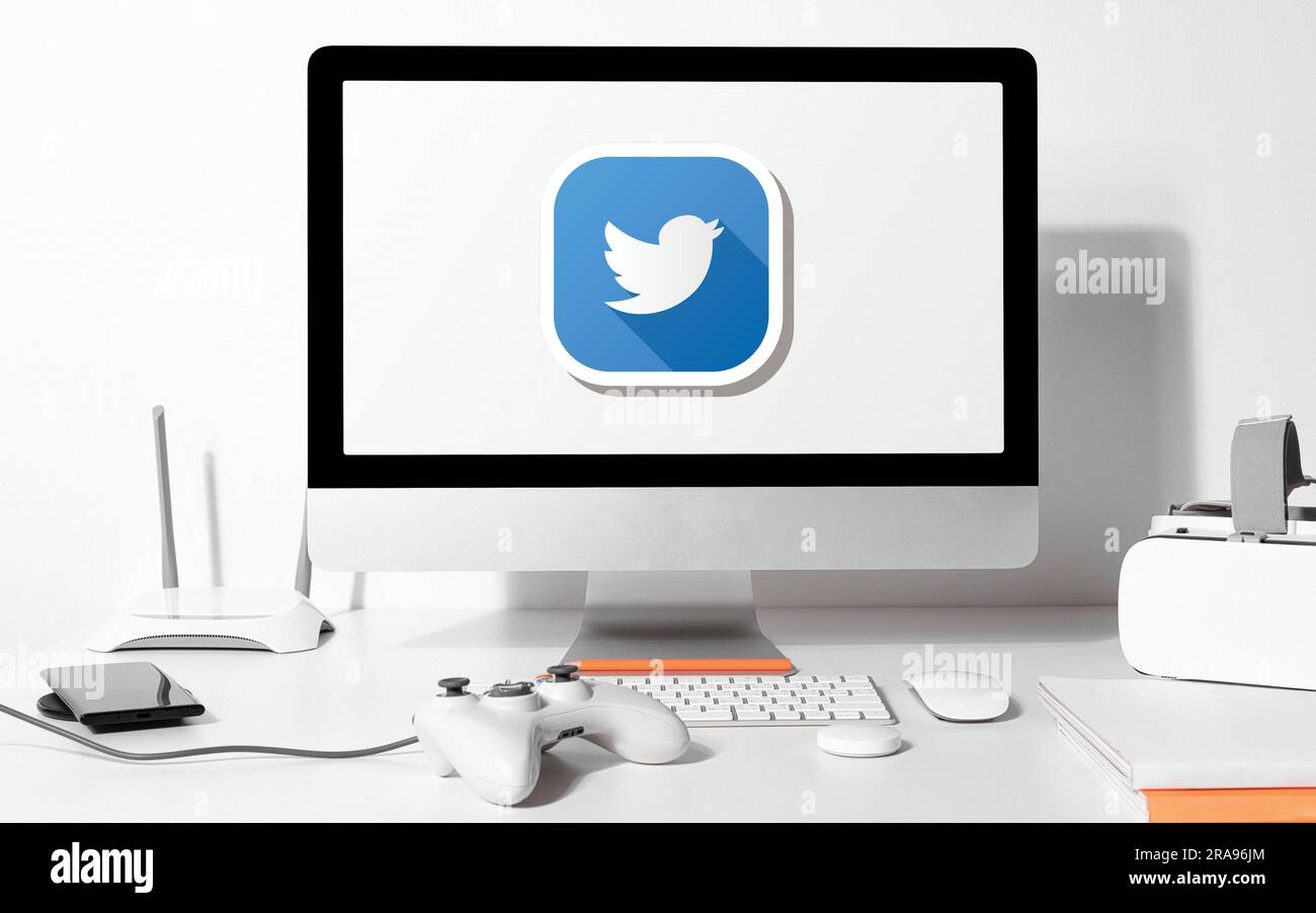 Twitter logo is displayed on the screen. Twitter logo on black or white