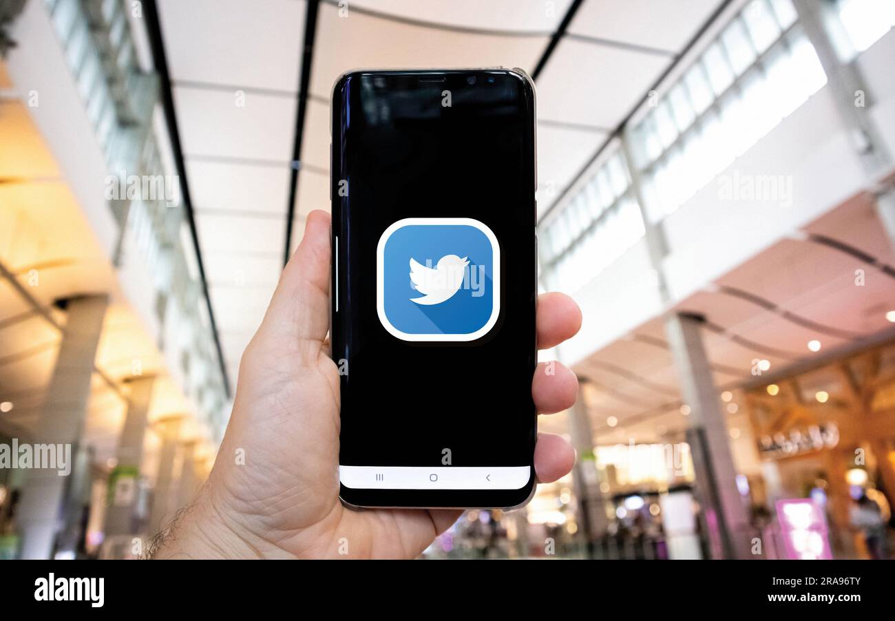Twitter logo is displayed on the screen. Twitter logo on black or white