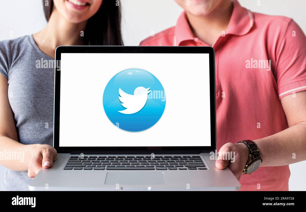 Twitter logo is displayed on the screen. Twitter logo on black or white